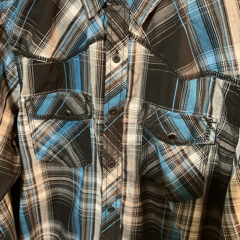 C.J. Black Slim Fit Large Stitch Black Blue Plaid Long Sleeve Button Down Shirt - Picture 2 of 7